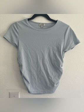 Faded Rose Essentials Light Blue Ribbed Short Sleeve Top